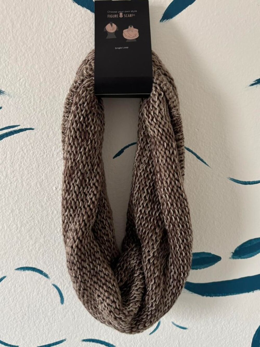 Soft brown and white knitted infinity scarf with tags - Picture 3 of 3